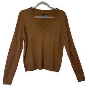 GAP Womens V Neck Sweater Brown Long Sleeve Knit Pullover Casual Top Size Medium